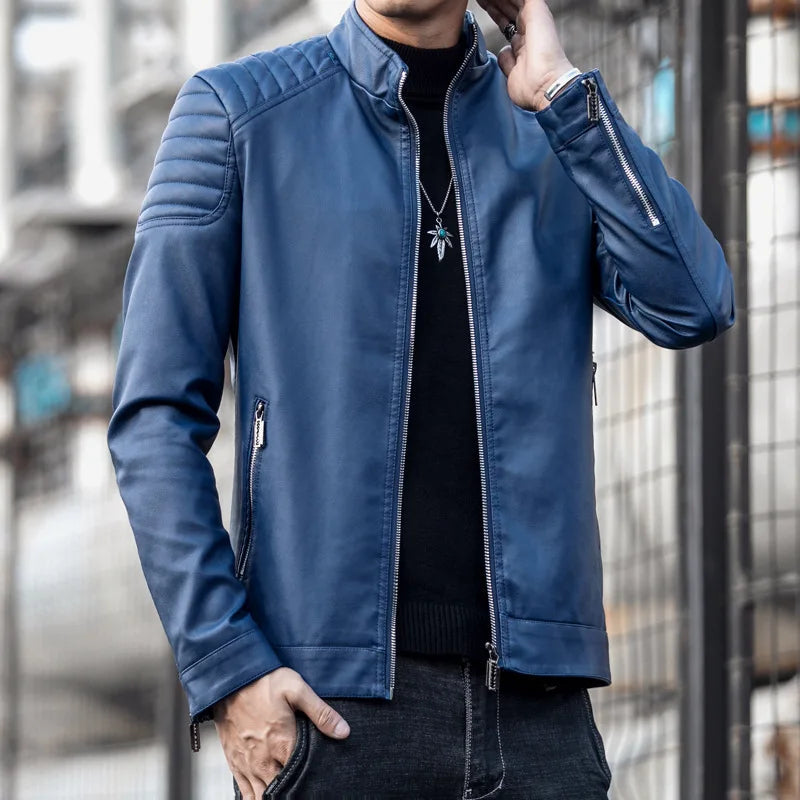Men's Leather Biker Jacket HARTTMAN HT167 in Blue