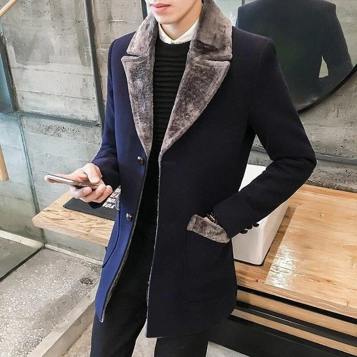 Men's Wool Overcoat with Buttons HARTTMAN HT220 in Blue
