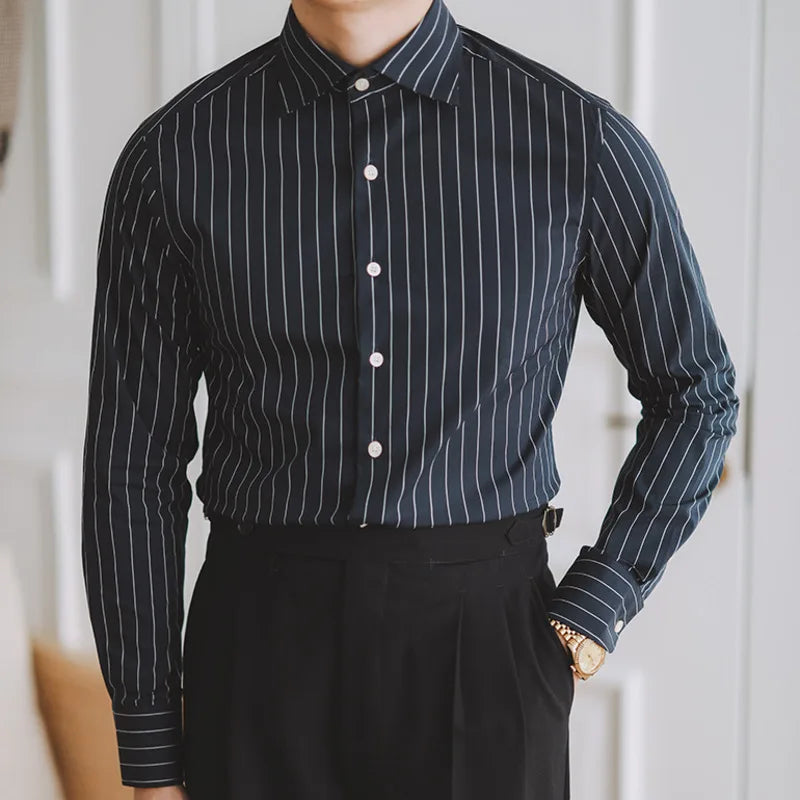 Men's Striped Cotton Formal Shirt HARTTMAN HT054 in Black