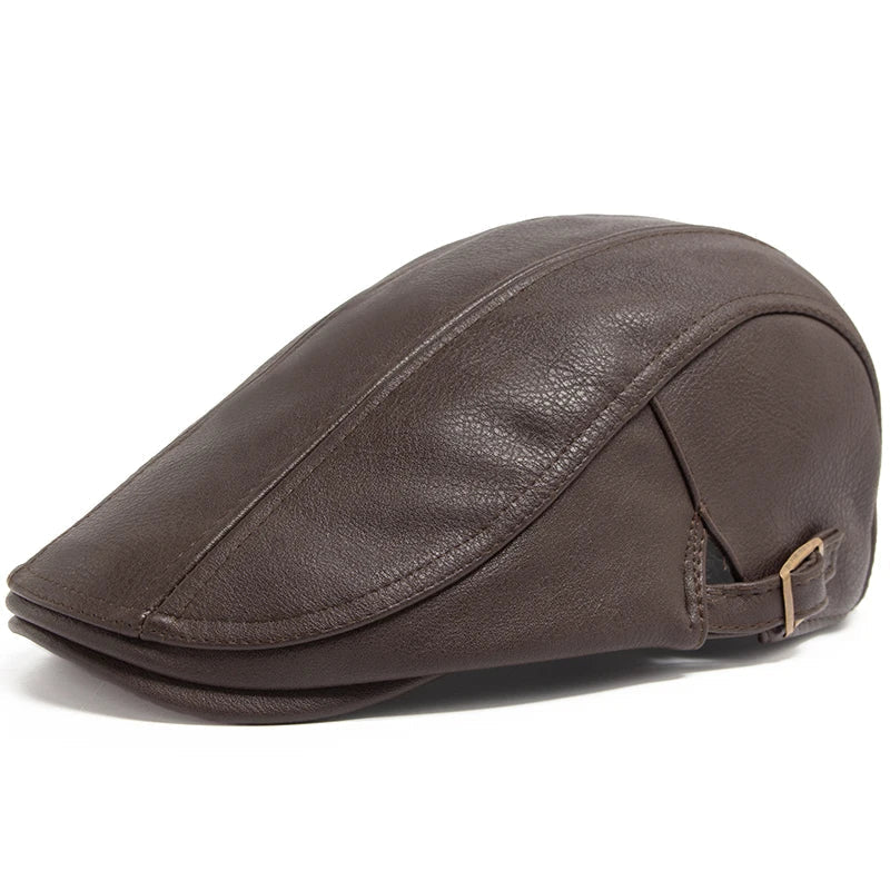 Men's English Leather Flat Cap HARTTMAN HT016 in Brown