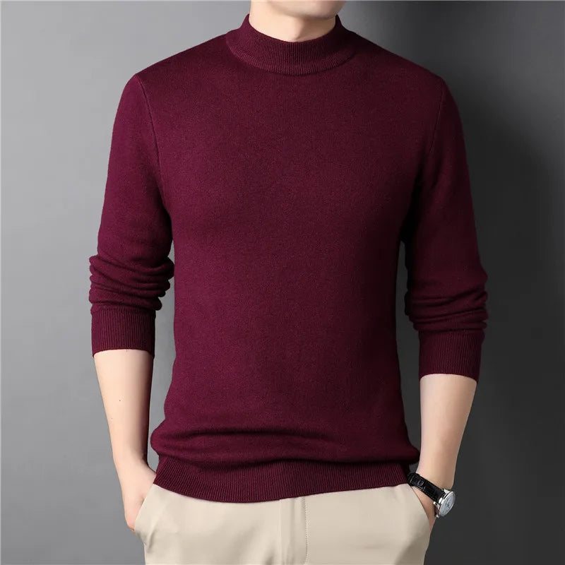 Men's High Neck Wool Sweater HARTTMAN HT180 in Wine