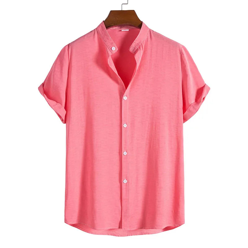 Men's Plain Grandad Collar Shirt HARTTMAN HT321 in Light Pink