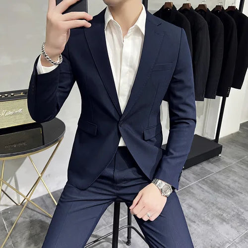 Men's Cotton Blazer HARTTMAN HT005 in Navy Blue
