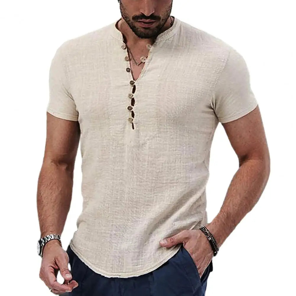 Men's Cotton and Linen Shirt HARTTMAN HT074 in Beige