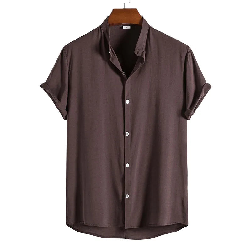 Men's Plain Grandad Collar Shirt HARTTMAN HT321 in Coffee