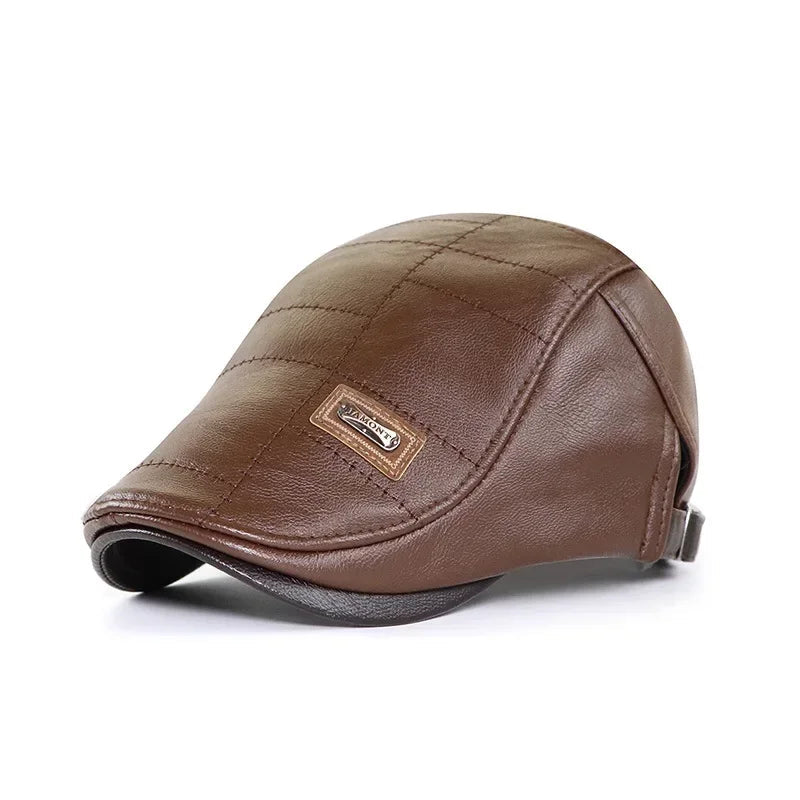 Men's Italian Leather Flat Cap HARTTMAN HT026 in Light Brown