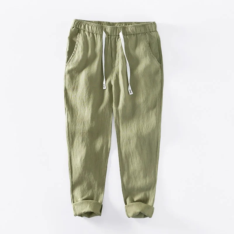 Men's Linen Trousers HARTTMAN HT376 in Green
