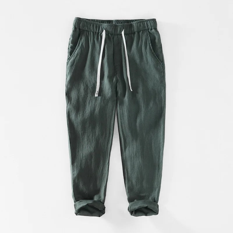 Men's Linen Trousers HARTTMAN HT376 in Dark Green