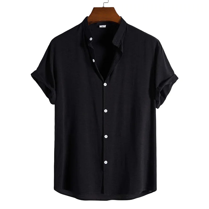 Men's Plain Grandad Collar Shirt HARTTMAN HT321 in Black