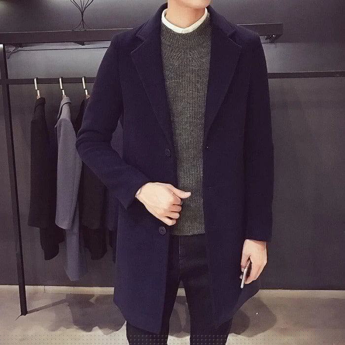 Men's Overcoat with Buttons HARTTMAN HT223 in Navy Blue