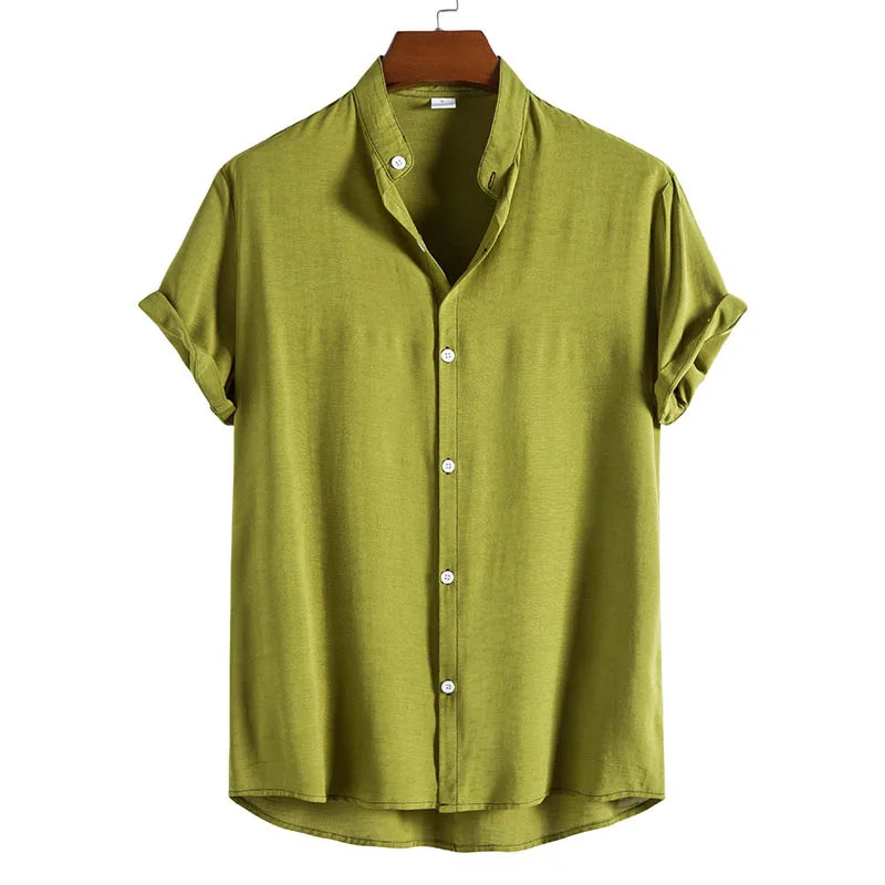 Men's Plain Grandad Collar Shirt HARTTMAN HT321 in Dark Green