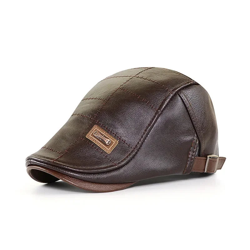Men's Italian Leather Flat Cap HARTTMAN HT026 in Dark Brown