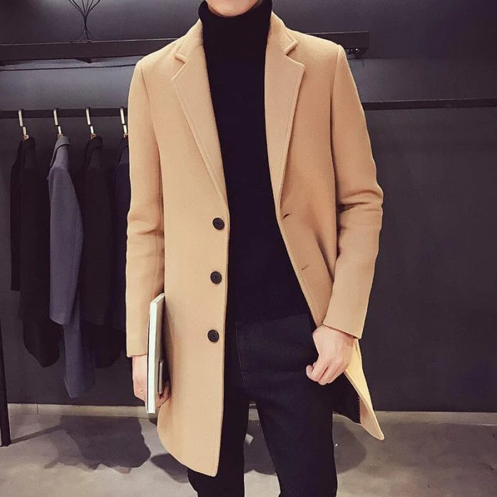 Men's Overcoat with Buttons HARTTMAN HT223 in Khaki