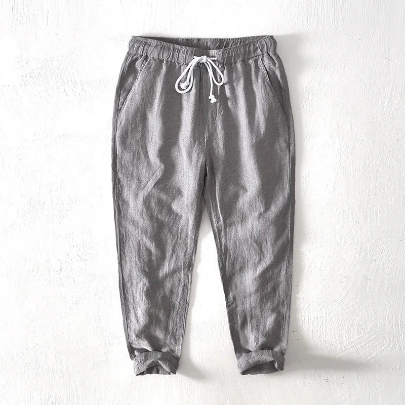 Men's Striped Linen Trousers HARTTMAN HT382 in Grey