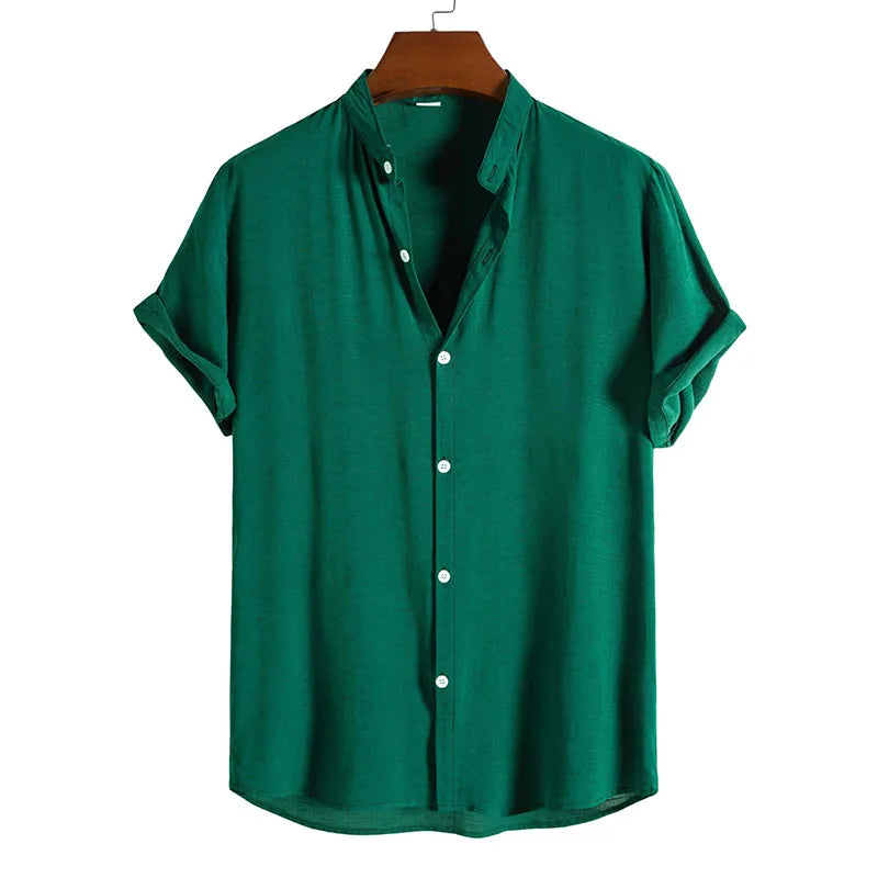 Men's Plain Grandad Collar Shirt HARTTMAN HT321 in Green