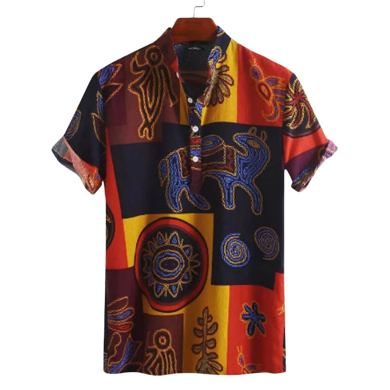 Men's Printed Cotton Shirt HARTTMAN HT128 in Yellow