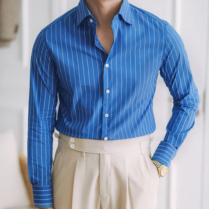 Men's Striped Cotton Formal Shirt HARTTMAN HT054 in Blue