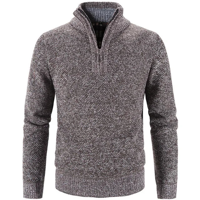 Men's Half Zip Sweater with Embroidered Collar HARTTMAN HT181 in Brown