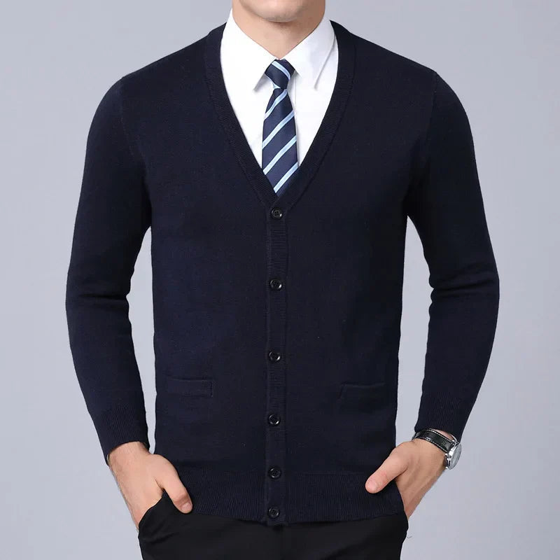 Men's Slim Fit Wool Sweater HARTTMAN HT184 in Navy Blue
