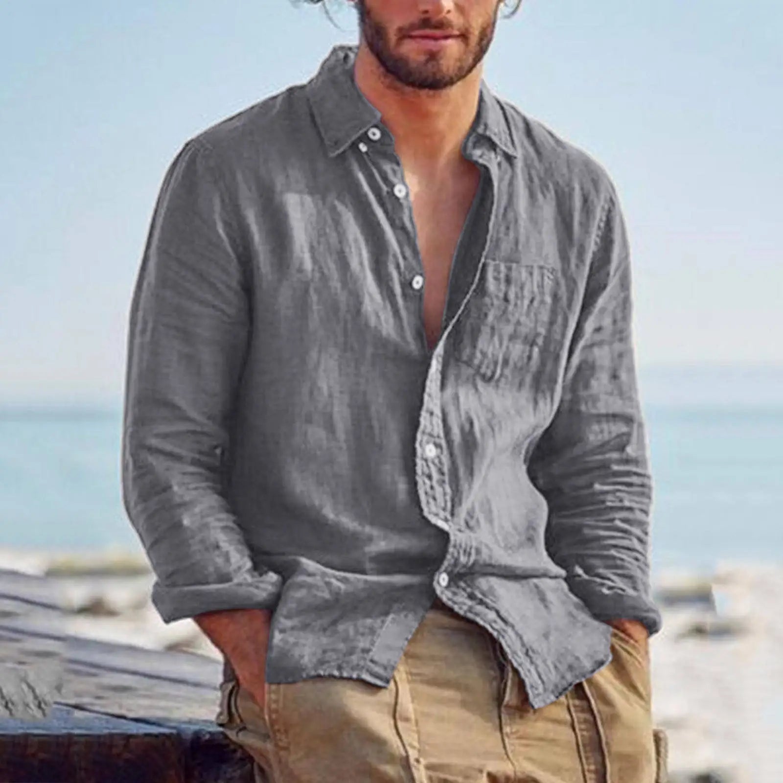 Men's Vintage Long Sleeve Shirt HARTTMAN HT349 in Grey