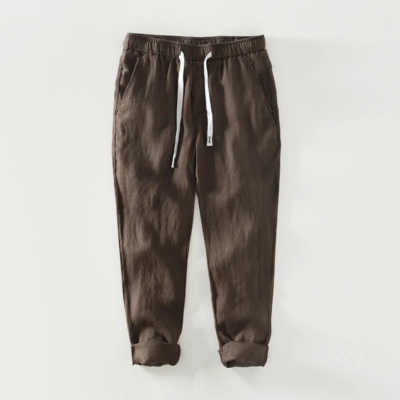 Men's Linen Trousers HARTTMAN HT376 in Brown