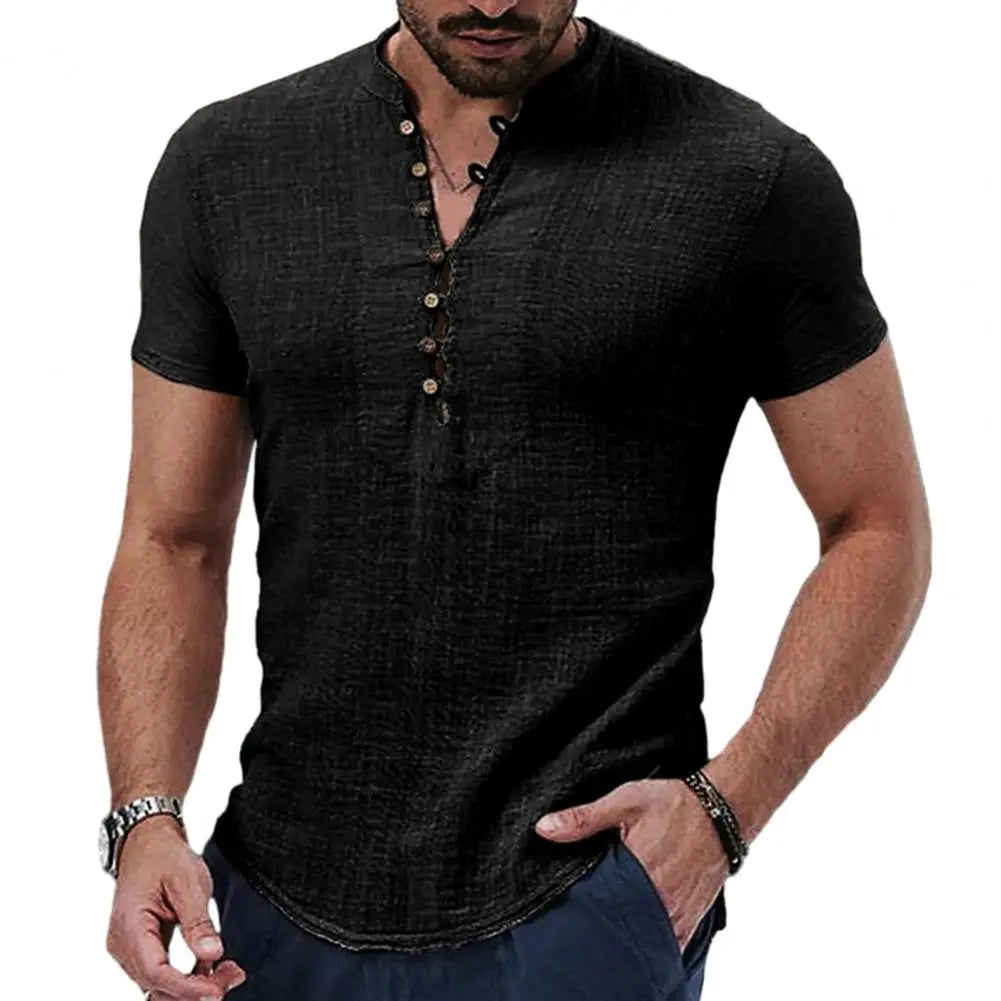 Men's Cotton and Linen Shirt HARTTMAN HT074 in Black