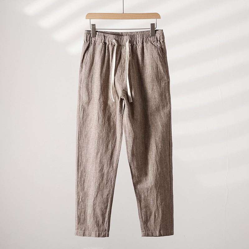 Men's Striped Linen Trousers HARTTMAN HT008 in Coffee