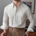 Men's Striped Cotton Formal Shirt HARTTMAN HT056 in Brown
