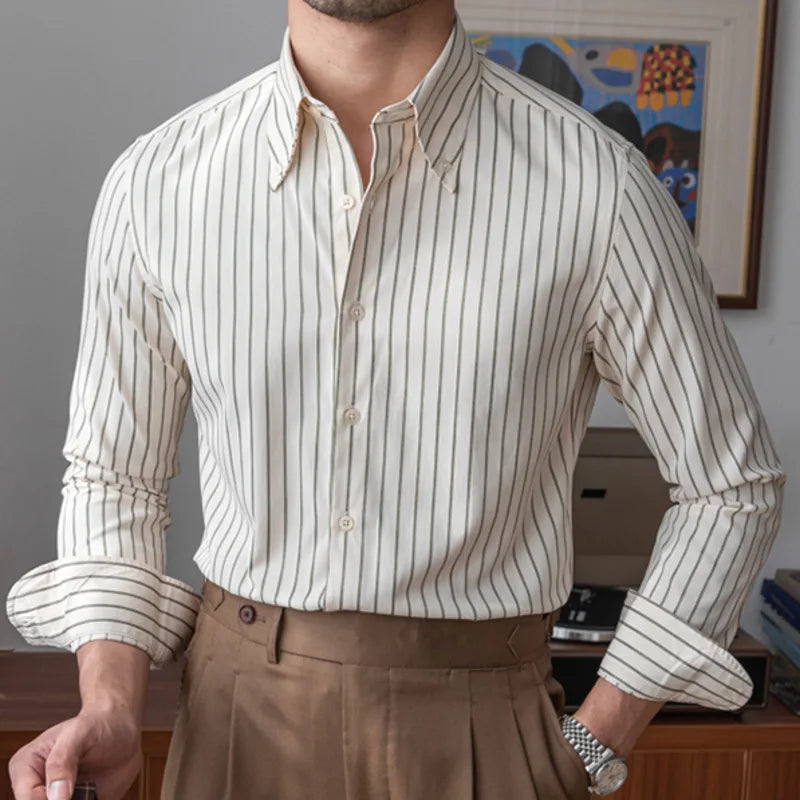 Men's Striped Cotton Formal Shirt HARTTMAN HT056 in Brown