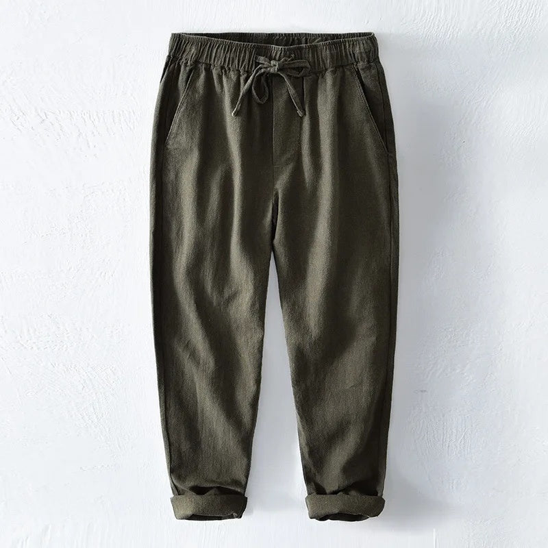 Men's Linen Trousers HARTTMAN HT377 in Green