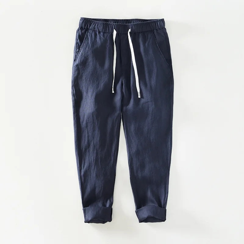 Men's Linen Trousers HARTTMAN HT376 in Navy Blue