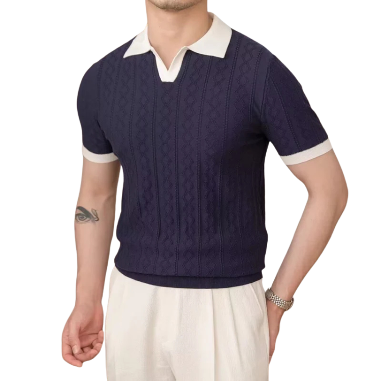 Men's Knitted Polo Shirt HARTTMAN HT025 in Navy Blue