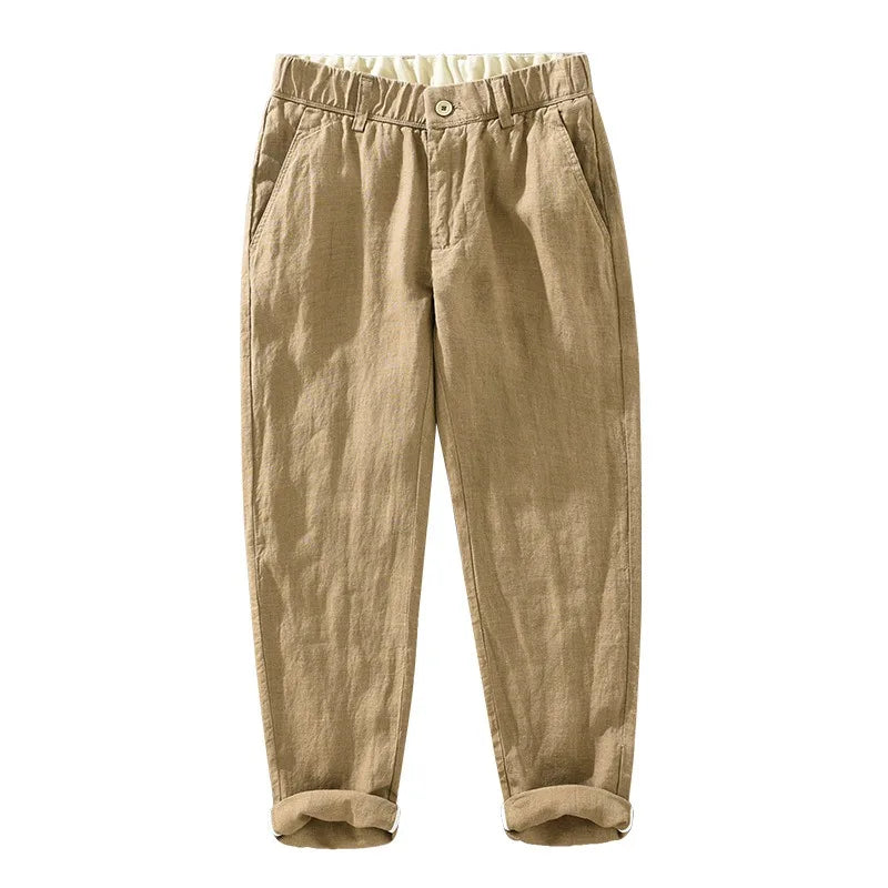 Men's Linen Trousers HARTTMAN HT009 in Khaki