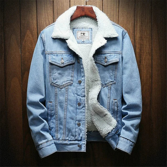 Men's Wool Lined Denim Jacket HARTTMAN HT097 in Light Blue