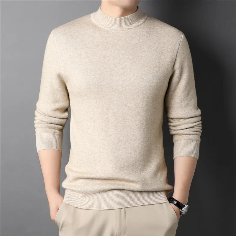 Men's High Neck Wool Sweater HARTTMAN HT180 in Beige