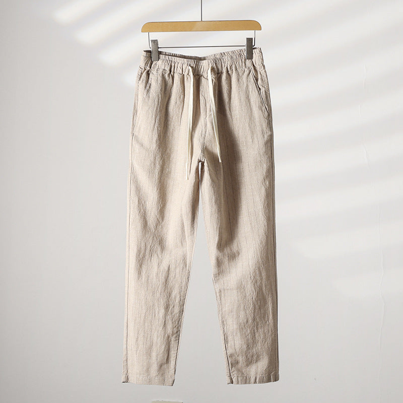 Men's Striped Linen Trousers HARTTMAN HT008 in Beige