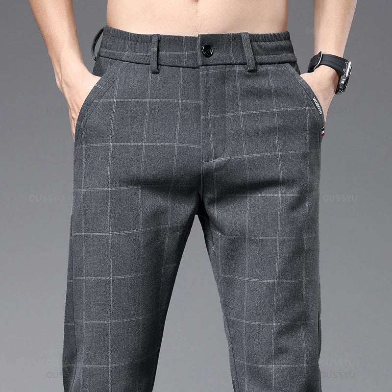 Men's Check Formal Trousers HARTTMAN HT071 in Grey