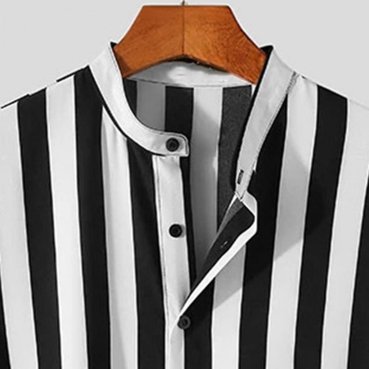 Men's Striped Grandad Collar Shirt HARTTMAN HT389