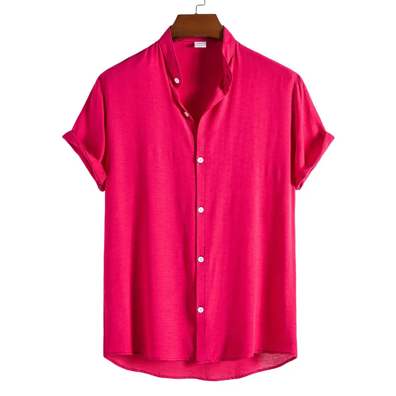 Men's Plain Grandad Collar Shirt HARTTMAN HT321 in Pink