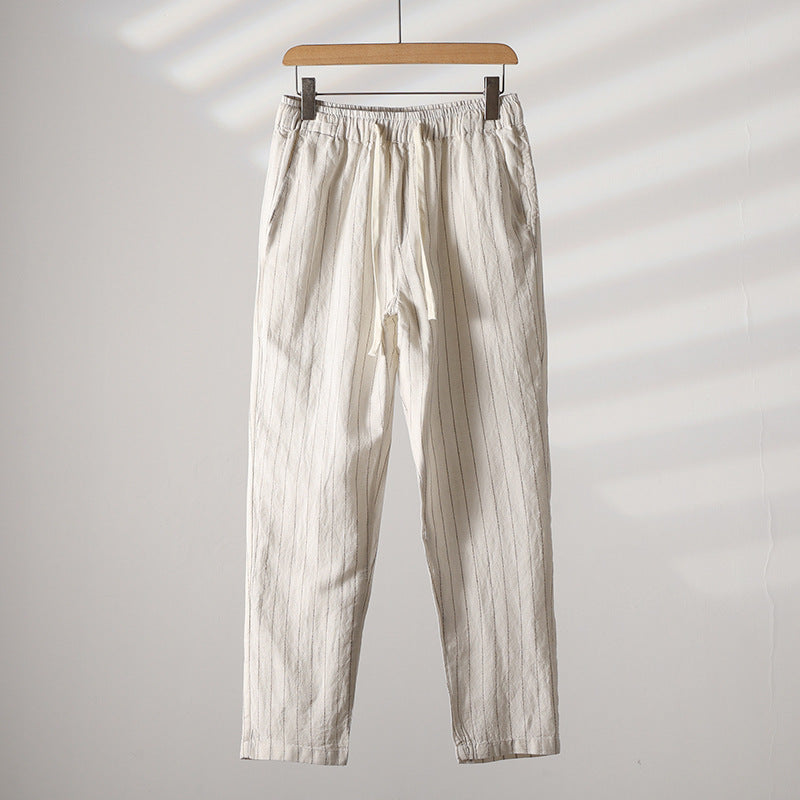 Men's Striped Linen Trousers HARTTMAN HT008 in White