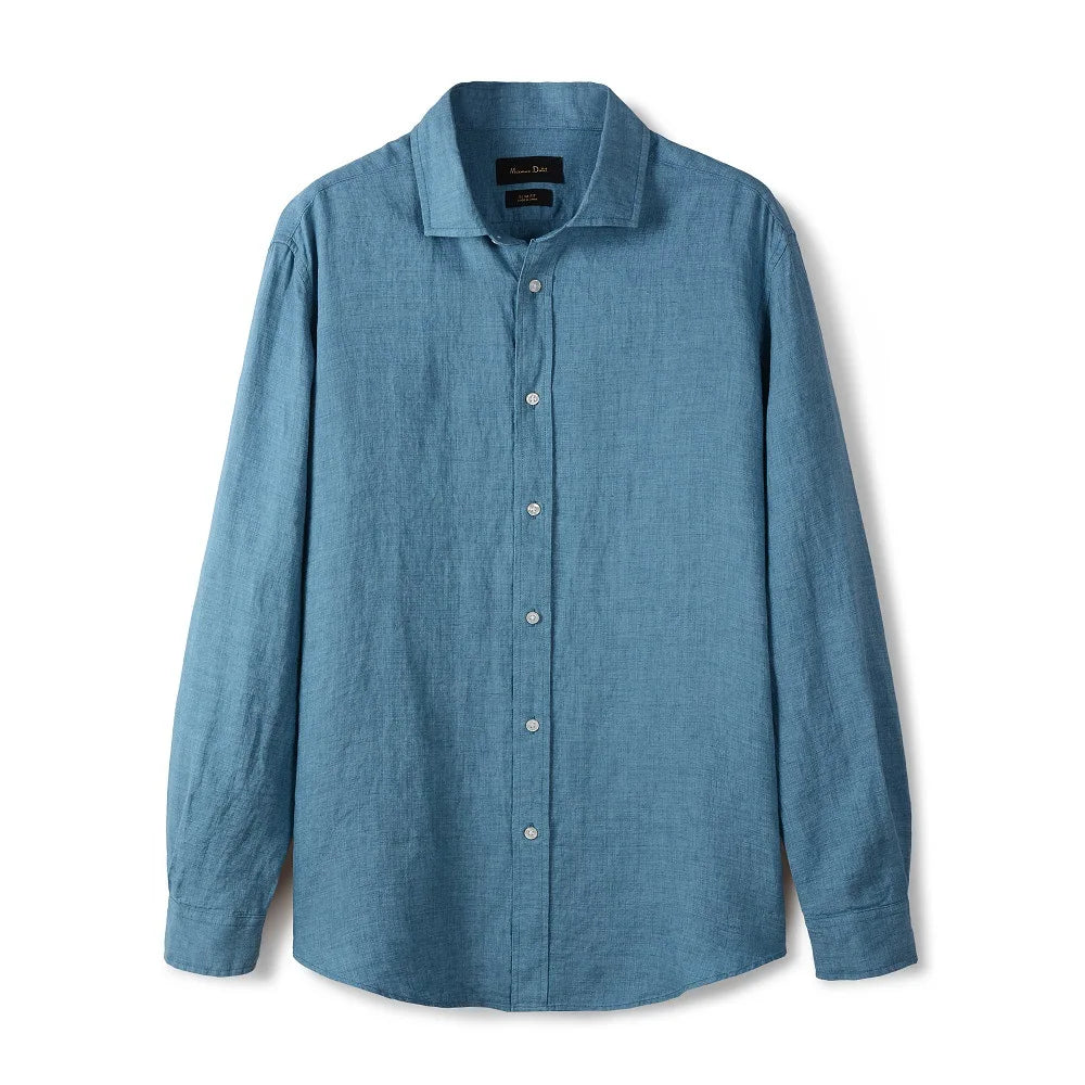 Men's Plain Linen Shirt HARTTMAN HT347 in Blue