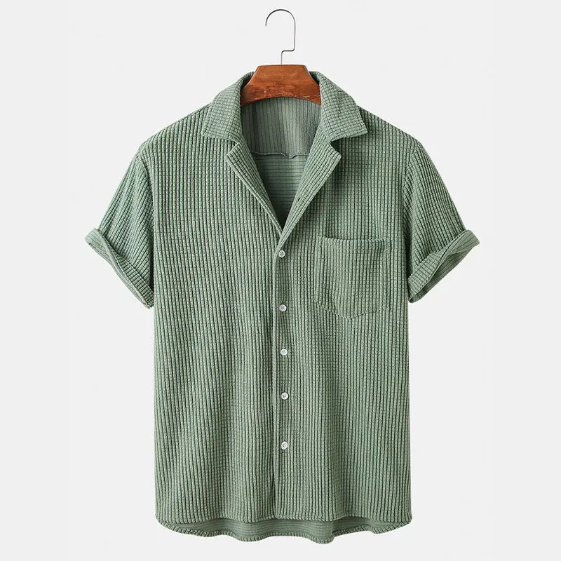 Men's Striped Cotton Shirt HARTTMAN HT094 in Military Green