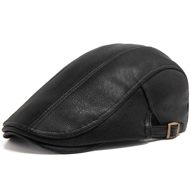 Men's English Leather Flat Cap HARTTMAN HT016 in Black