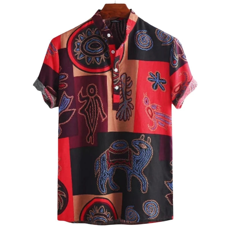 Men's Printed Cotton Shirt HARTTMAN HT128 in Red