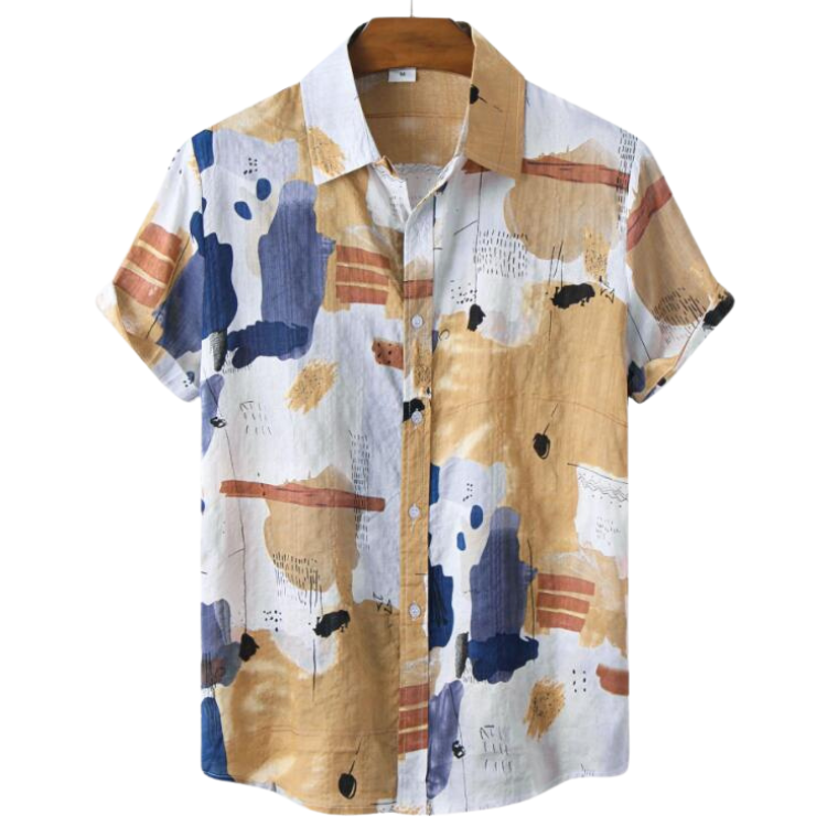 Men's Printed Cotton Shirt HARTTMAN HT402 in Yellow