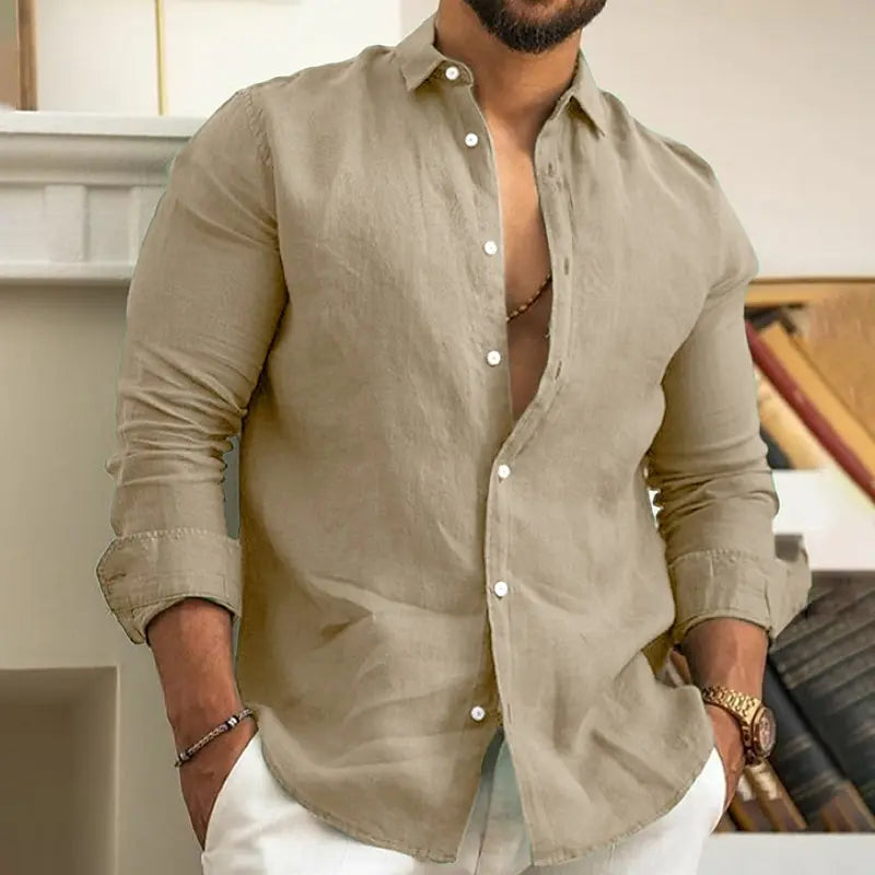 Premium Linen Shirt HARTTMAN HT337 in Beige