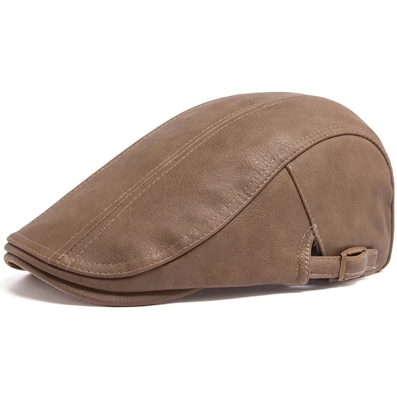 Men's English Leather Flat Cap HARTTMAN HT016 in Khaki