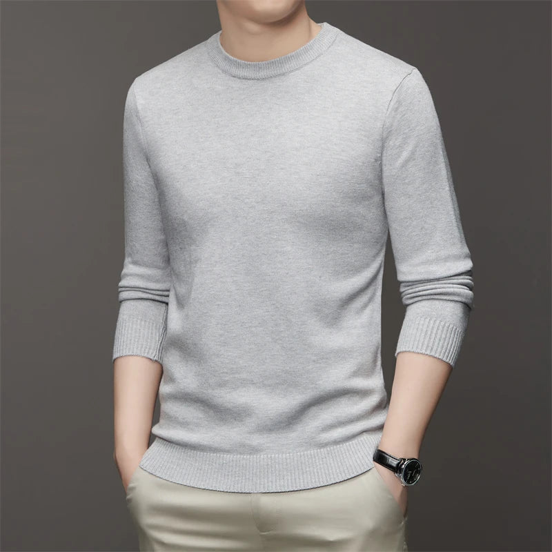 Men's Casual Round Neck Sweater HARTTMAN HT182 in Light Grey
