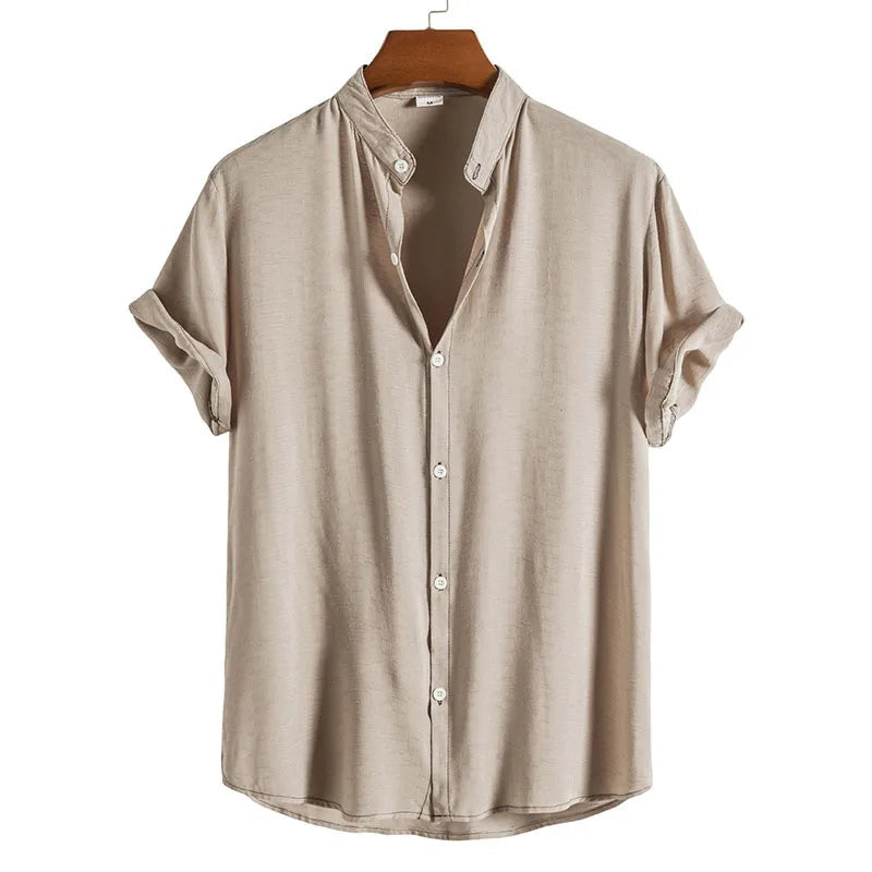 Men's Plain Grandad Collar Shirt HARTTMAN HT321 in Khaki