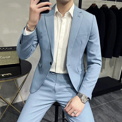 Men's Cotton Blazer HARTTMAN HT005 in Light Blue